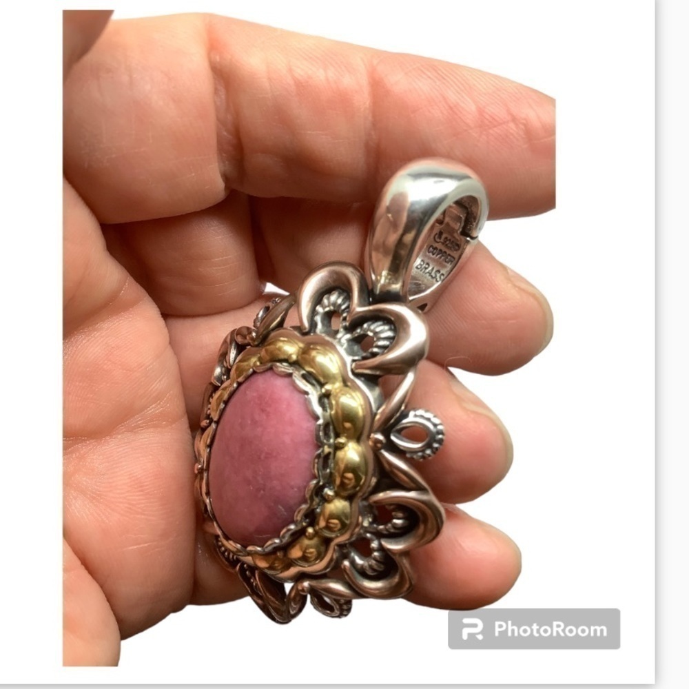 Carolyn Pollack Relios Sterling Silver Copper Brass Rhodonite Pendant - Picture 5 of 6